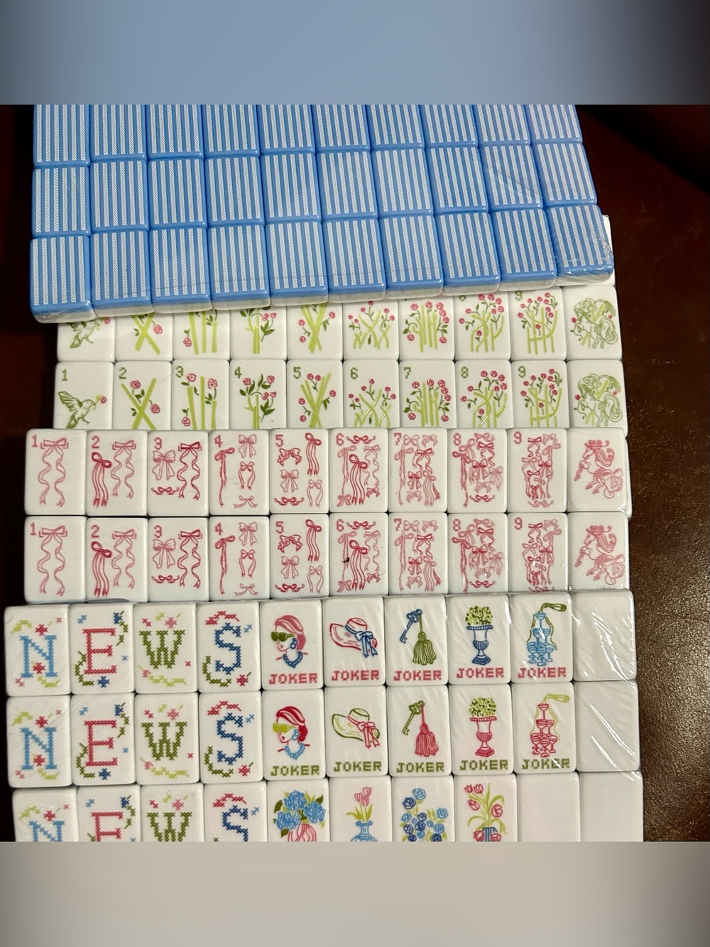 Floral Mahjong Tiles Set - Pastel Pink & Blue Accents - Picture 6 of 7